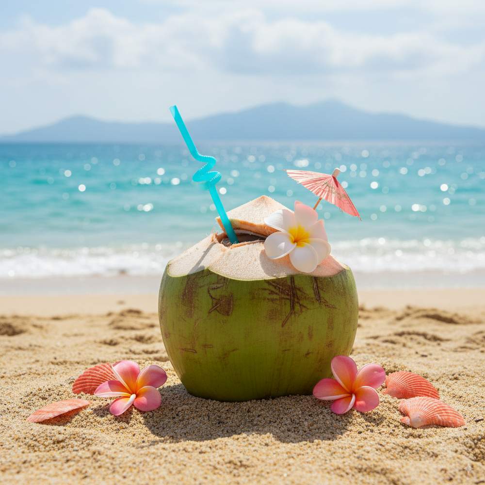 Cocktail en noix de coco sur la plage