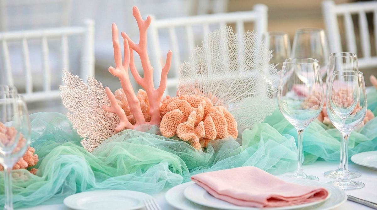 Centre de table corail et tulle