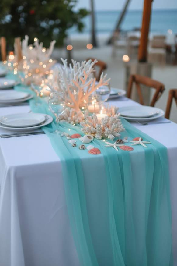 Table de mariage décor corail et lagon